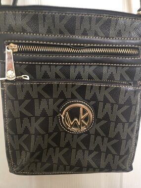 Wendy Keen Black Crossbody Bag with Signature WK Logo